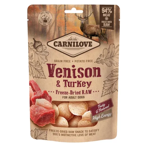 CARNILOVE Raw Freeze-Dried Snacks Venison & Turkey maškrty pre psov 60 g