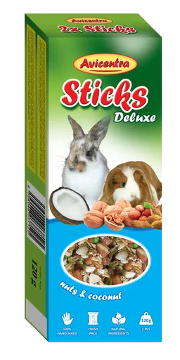 Avicentra Deluxe tyčinky s kokosom a orechmi pre malé hlodavce 2 x 60 g