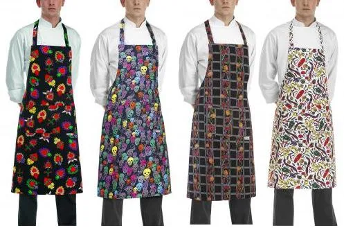 EGOCHEF Kuchárska zástera ku krku EGOchef s vreckom - rôzne vzory papriky - biela