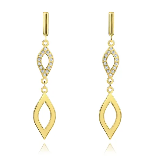 Zlaté náušnice 14K s jemným zrnkovým tvarom a čírymi zirkónmi