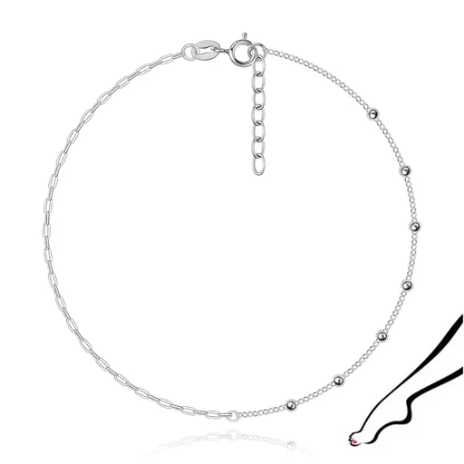 Strieborný náramok na členok 925 kombinovaná retiazka s guľôčkami