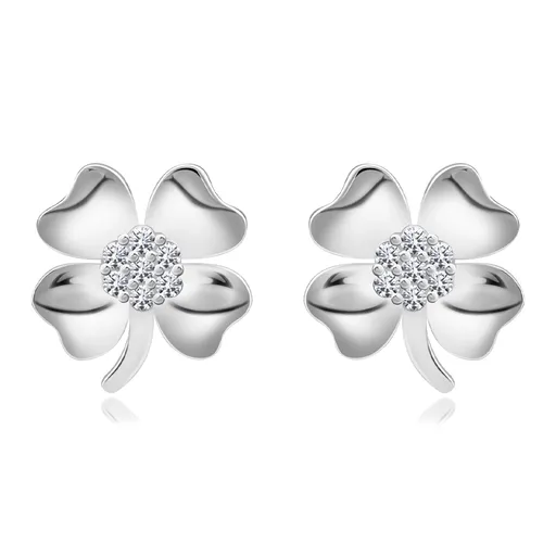 Puzetové náušnice v 925 striebre - kvety s čírymi zirkónmi uprostred