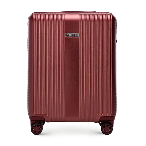 Mała walizka z polikarbonu w pionowe tłoczenia burgund 56-3P-901-36
