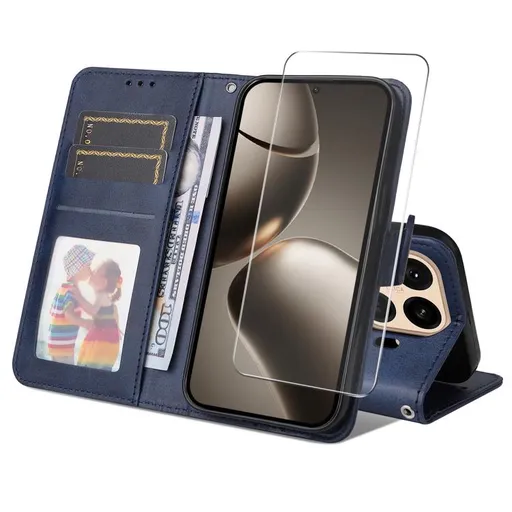 ENKAY PREMIUM SET Peňaženkové puzdro a ochranné sklo Xiaomi 15T Pro modré