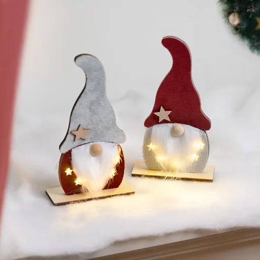 Haushalt international Dřevěný vánoční skřítek s LED, sada 2 ks