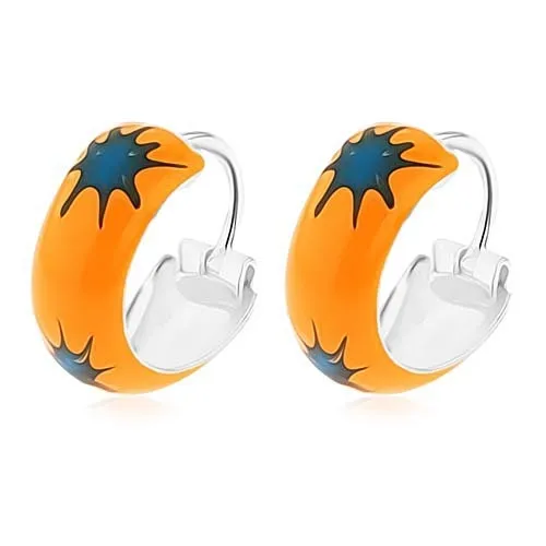 Strieborné 925 kruhy, náušnice s oranžovou glazúrou a machuľami, 12 mm