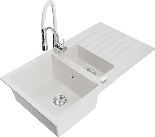 MEXEN/S MEXEN/S - Matias granitový drez 1.5 s odkvapkávačom vrátane batérie Aster, biela 6502-20-73450-02