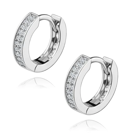 Strieborné 925 náušnice s kĺbovým zapínaním, úzke krúžky, číre zirkóniky