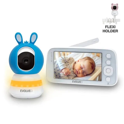 EVOLVEO Baby Monitor N5, Set videoopatrovateľky s 360 ° dohľadom, obojsmernou komunikáciou a uspávankami, modrá