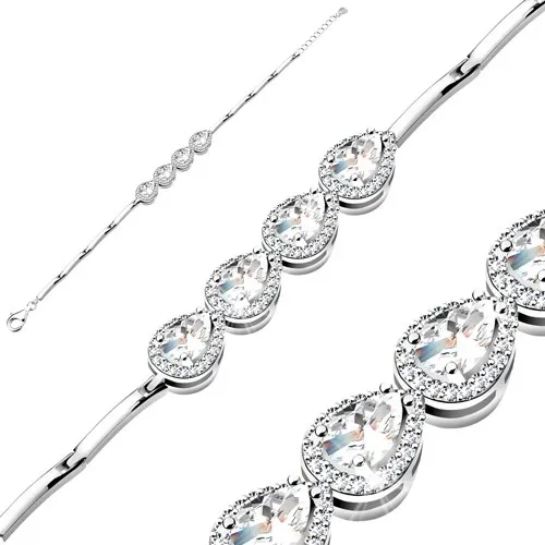 Strieborný 925 náramok, brúsené zirkónové slzičky čírej farby, úzke články