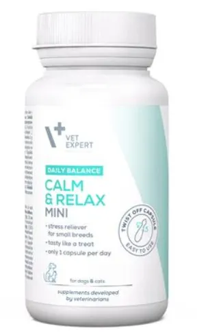 VetExpert Calm&Relax Mini (Twist Off) výživový doplnok pre psy a mačky na zníženie pocitu stresu a úzkosti 30 kapsúl