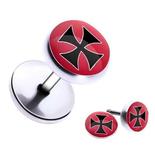 Oceľový fake piercing do ucha - maltézsky kríž