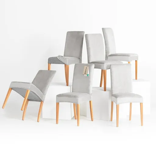 Restilo Napínací poťah na stoličku Sento strieborná, 48 x 48 x 58 + 10 cm, sada 6 ks