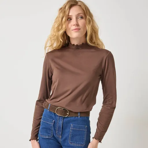 Jednofarebné tričko so stojačikom a zvlneným zakončením