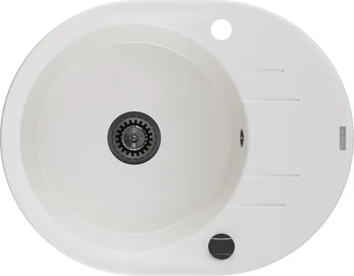 MEXEN/S MEXEN/S - Kevin granitový drez 1 s odkvapkávačom 586 x 458 mm, biela, + čierny sifón 6517581005-20-B
