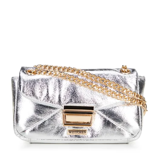 Mini crossbody kabelka z lesklej ekokože, strieborná 100-4Y-216-S