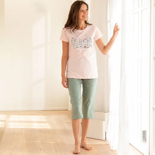 Pyžamo s 3/4 nohavicami, potlač mesto a hviezdy