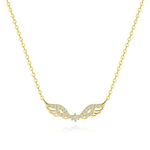 Náhrdelník zo žltého 14K zlata - anjelské krídla zdobené čírymi zirkónmi