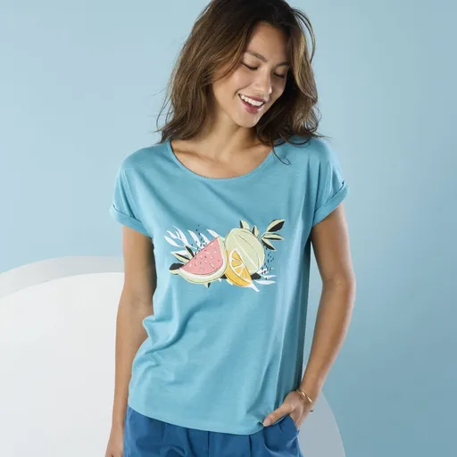 Tričko s krátkymi rukávmi a potlačou pre nižšiu postavu