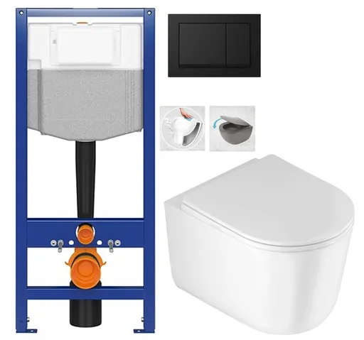 CERSANIT predstenový inštalačný systém s čiernym tlačidlom K97-0574 + WC DEANTE Jasmin so sedadlom RIMLESS K97-526 0574 JA1