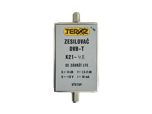 Anténny zosilňovač TEROZ 496X, UHF K21 až 48, filtr 5G, LTE, GSM, G14dB, F2dB, U95dBμV, F-F