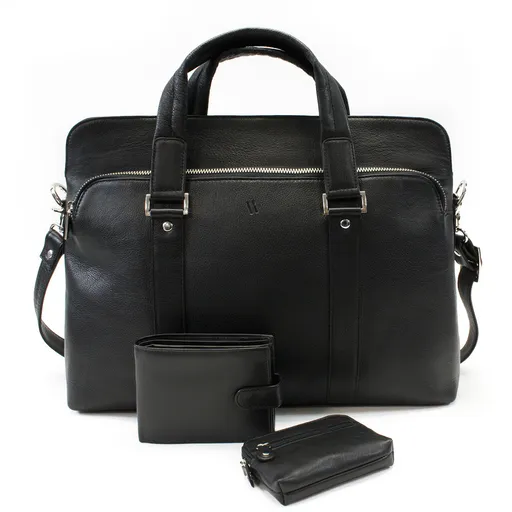 Súprava čiernej tašky na notebook, peňaženky a kľúčenky 412-2187-4404-8104-60