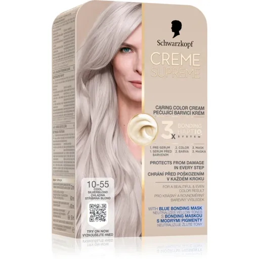 Schwarzkopf Creme Supreme permanentná farba na vlasy odtieň 10-55 Chladná striebristá blond 60 ml