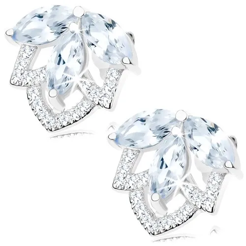 Ródiované strieborné náušnice 925, trblietavý zirkónový kvet čírej farby