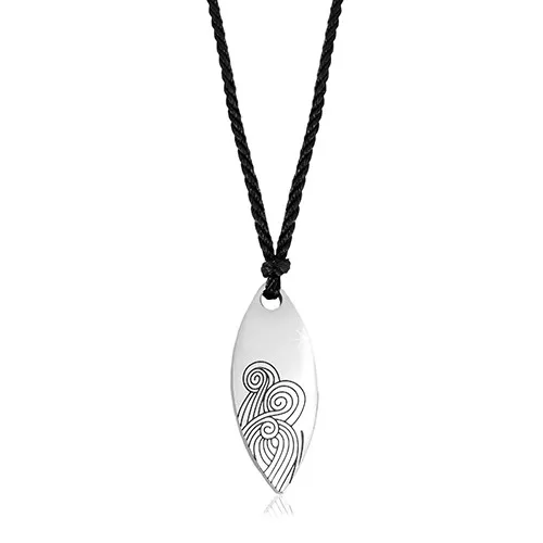 Čierny šnúrkový náhrdelník s oceľovými príveskom - veľké lesklé zrnko