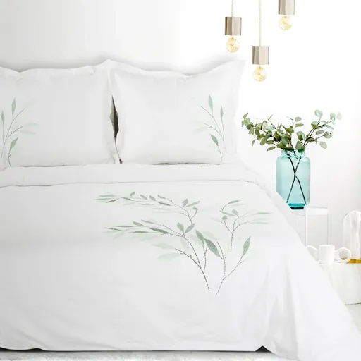 ArtFir Obliečky na dvojlôžko HAFT | biela/zelená 160 x 200 cm