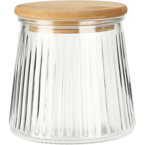 Sklenená dóza s bambusovým viečkom a rebrovaním 680 ml