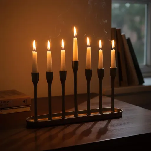 Kovový svícen na sedm svíček, zlatá barva