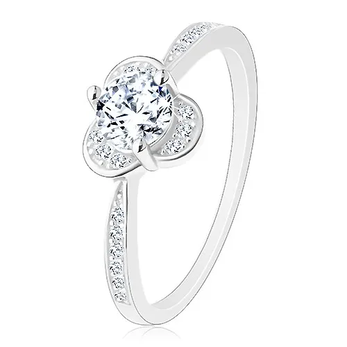 Trblietavý prsteň zo striebra 925, okrúhly číry zirkón s ligotavými poloblúkmi - Veľkosť: 49 mm