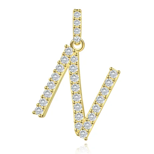 Prívesok z 9K žltého zlata s písmenom N a zirkónmi