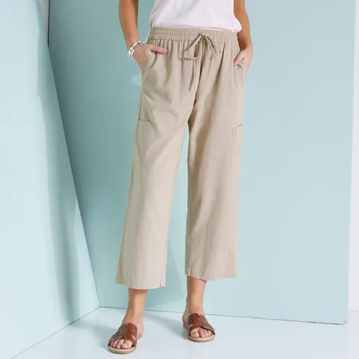 7/8 široké nohavice zo zmesi bavlny a ľanu