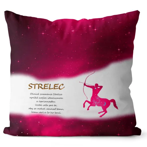Vankúš Znamenie Strelec (23.11. - 21.12.) - červený (Veľkosť: 55 x 55 cm)