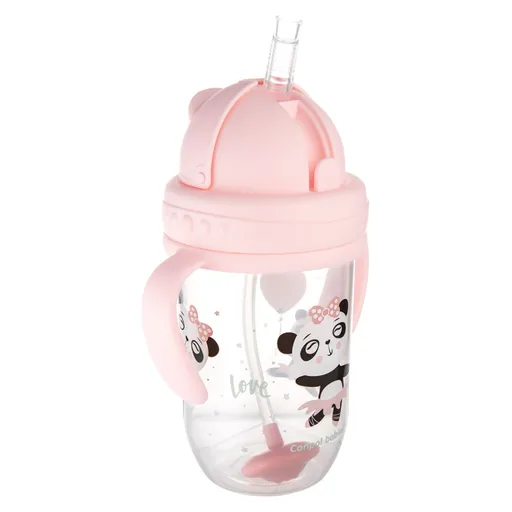 CANPOL BABIES Exotic animals nevylievací hrnček so slamkou a závažím ružový 6m+ 270 ml