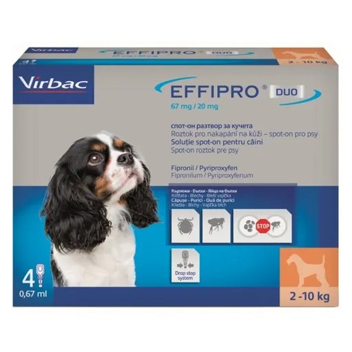 EFFIPRO DUO 67/20 mg spot-on pre psov S (2-10 kg) 0,67 ml 4 pipety