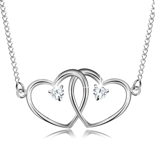 Náhrdelník zo striebra 925, tenká ligotavá retiazka a dva prepojené obrysy sŕdc