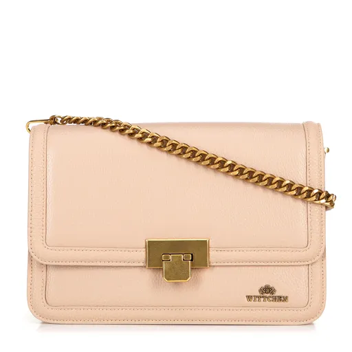 Kožená kabelka crossbody s retiazkou béžová 100-4E-206-9