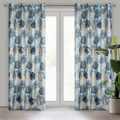 ArtFir Záves MALTA K | modré listy 140 x 250 cm