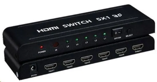 PREMIUMCORD HDMI switch 5:1 kovový s diaľkovým ovládačom a napájacím adaptérom