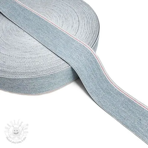 Guma hladká 4 cm JEANS WHITE STRIPE light blue