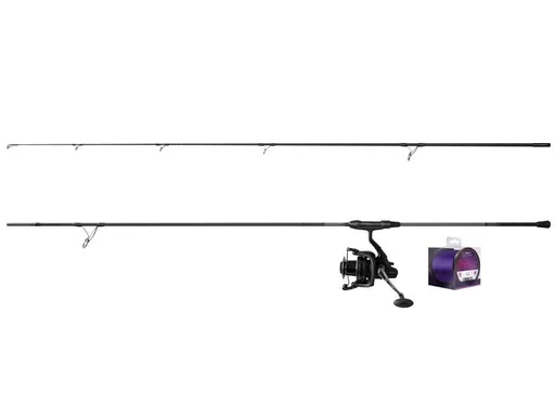 Delphin kaprársky set corsablack nero prút 3,6 m 3 lb 2-diel + navijak 8t + vlasec 0,30 mm