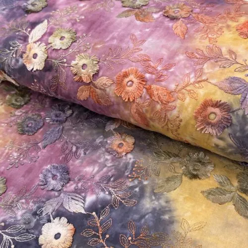 Bavlnená látka TIE DYE EMBROIDERY Poppy design E