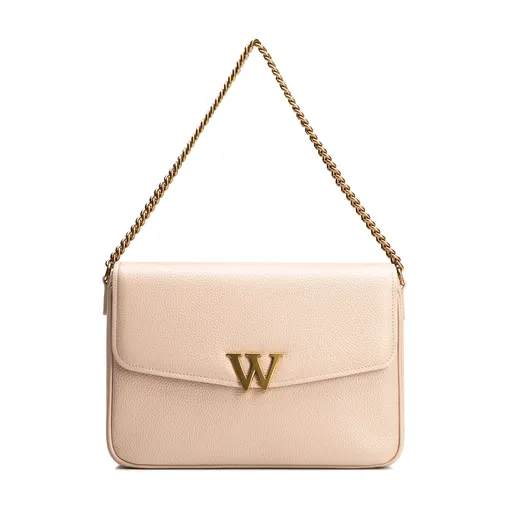 Dámska crossbody z kože s dekoratívnym zapínaním béžová 100-4E-213-9