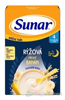 Sunar mliečna KAŠA RYŽOVÁ Na dobrú noc príchuť banán (od ukonč. 4. mesiaca) 210g