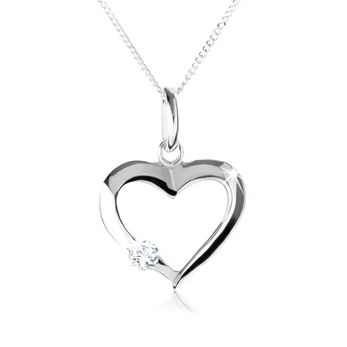 Strieborný náhrdelník 925, obrys symetrického srdca s čírym zirkónom