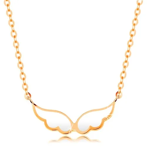 Náhrdelník v žltom 14K zlate - anjelské krídla pokryté bielou glazúrou