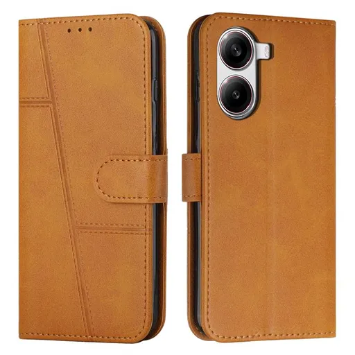 STITCHED Peňaženkový kryt pre Xiaomi Poco X7 Pro svetlohnedý